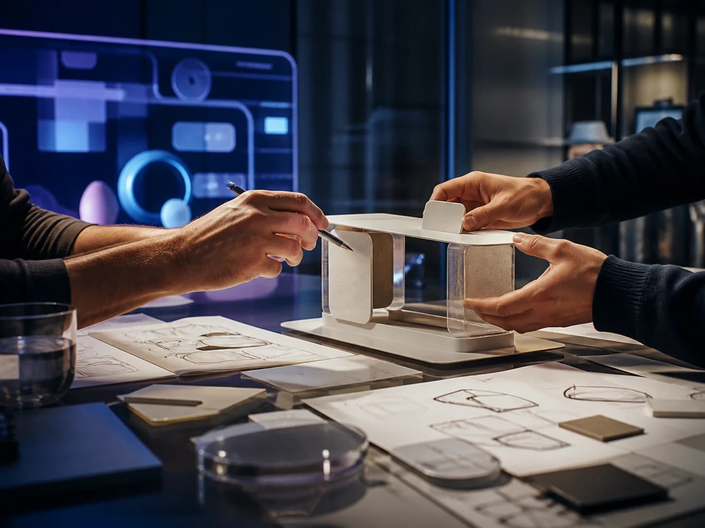 Prototipo de producto digital construido con materiales y una interfaz abstracta